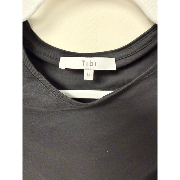 Tibi Sleeveless Round Neck Muscle Tank with Shoulder Pads Black Women's Size M - Picture 2 of 4